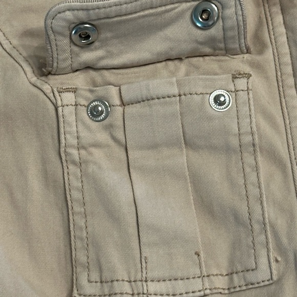 White House Black Market Beige Military Jacket Full Zip Snap Pockets - Picture 3 of 10